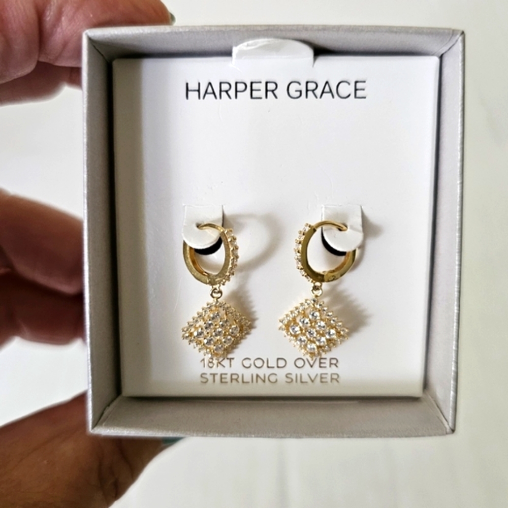 Harper Grace earrings pierced dangle clear rhinestone NIB